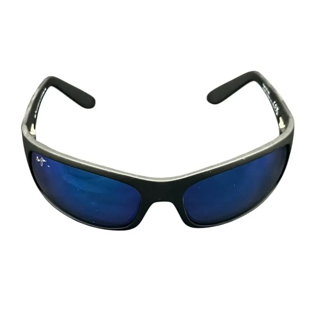 Maui Jim Peahi Polarized Wrap Sunglasses Matte Black Blue Hawaii Lenses